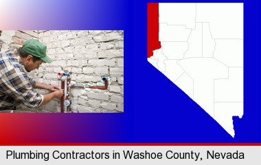 a plumbing contractor installing new water supply lines; Washoe County highlighted in red on a map