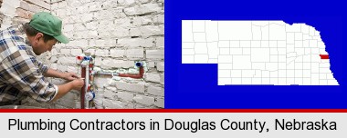 a plumbing contractor installing new water supply lines; Douglas County highlighted in red on a map