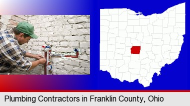 a plumbing contractor installing new water supply lines; Franklin County highlighted in red on a map