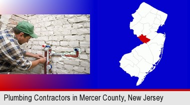 a plumbing contractor installing new water supply lines; Mercer County highlighted in red on a map