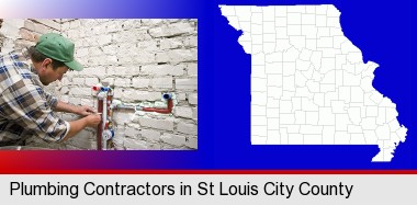 a plumbing contractor installing new water supply lines; St Louis City highlighted in red on a map
