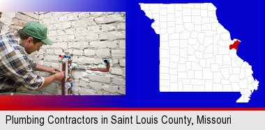 a plumbing contractor installing new water supply lines; St Francois County highlighted in red on a map
